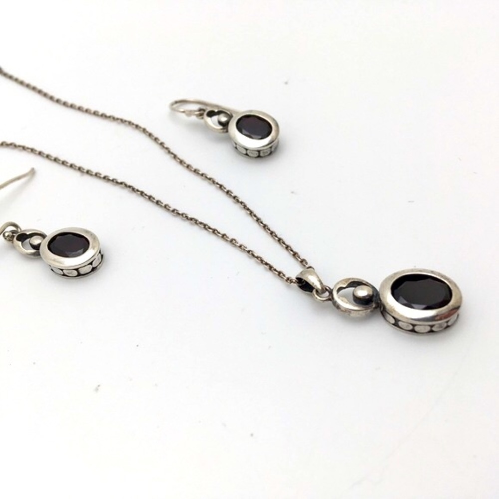 Garnet 925 Stamped Silver Vintage Lucas Lameth Necklace and Earrings